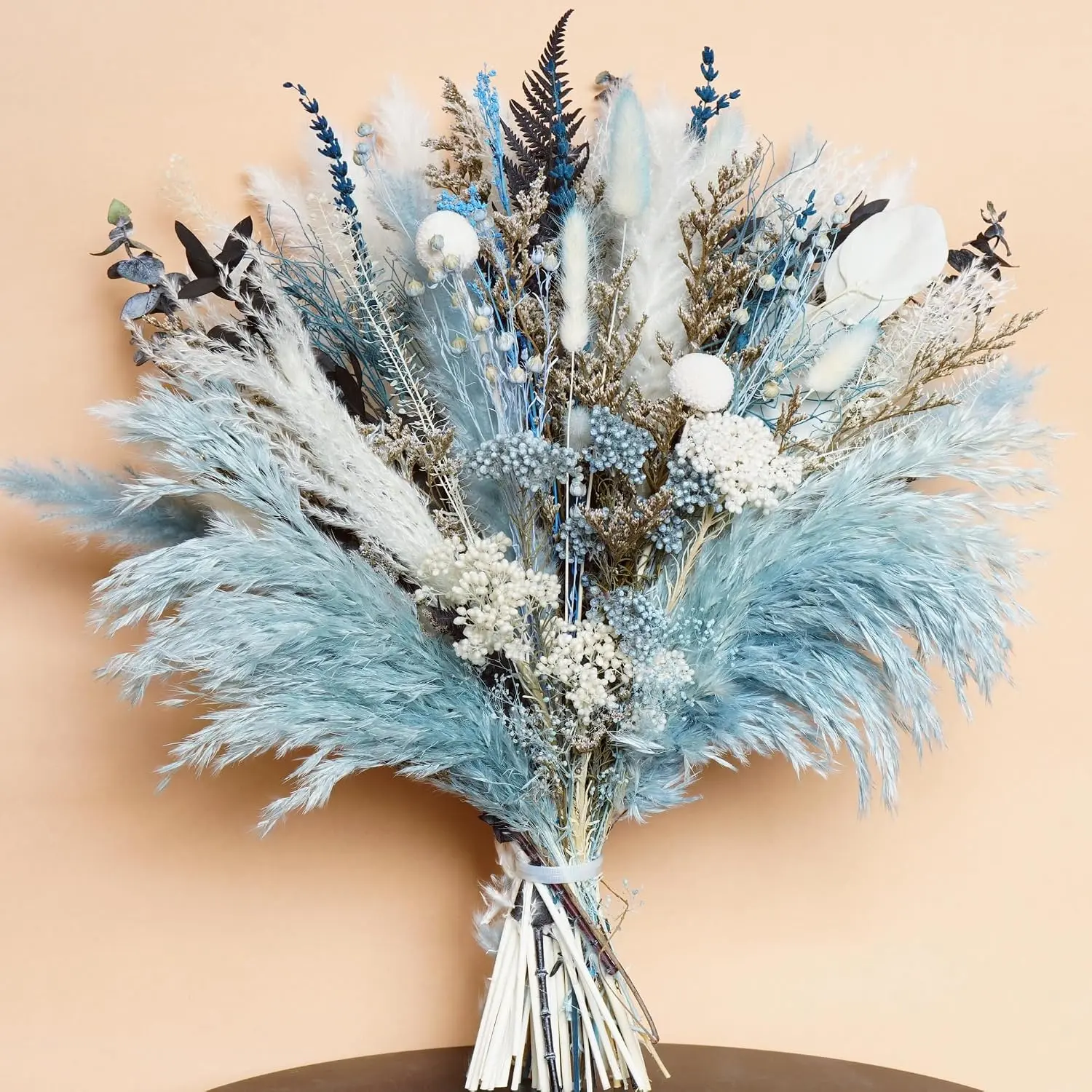 Mixed Dry Decorative Pampas Grass Bouquet - Dried Eucalyptus, Reeds, Botanical Art Piece with Layered Textures for Coastal Boho Rustic Home Decor, Farmhouse Wedding Table Centerpiece