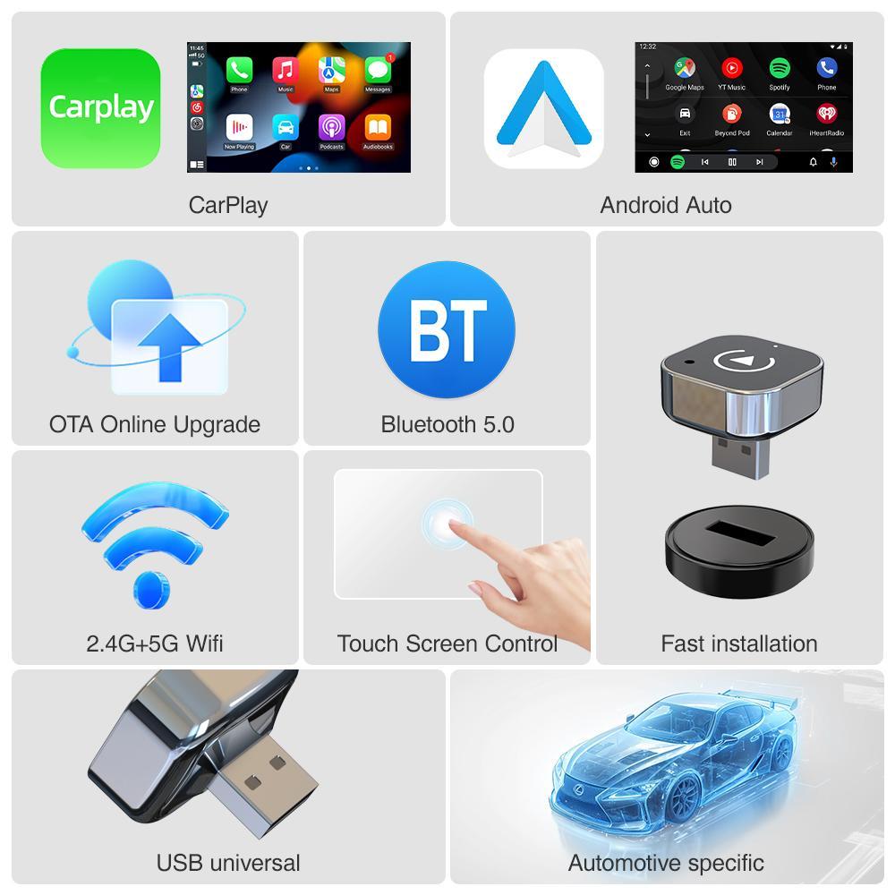 Wireless Car Adapter, Portable Wireless Adapter, Car Smart BT Connector for iPhone & Android Phone, Car Electronics Accessories, Carplay Converter Wireless Car Adapter, Portable Wireless Adapter, Car Smart BT Connector for iPhone & Android Phone, Car Electronics Accessories, Carplay Converter