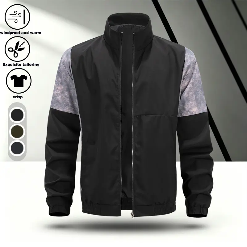 Spring and Autumn Men's Stand up Collar Splicing Jacket Trendy Brand Tie Dyeing Contrast Sleeves Loose Casual Jacket Youth Versatile Windproof Thin Sport Top Available in Three Colors