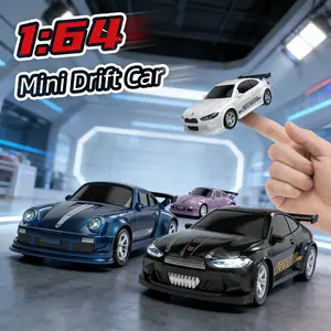 1:64 4WD Mini RC Drift Car,Full Proportional Control Desktop Racing Car,Two Speed Modes,2.4G Pocket Size Toy with LED Lights, Type-C Rechargeable, Cool Gift for Kids & Adults