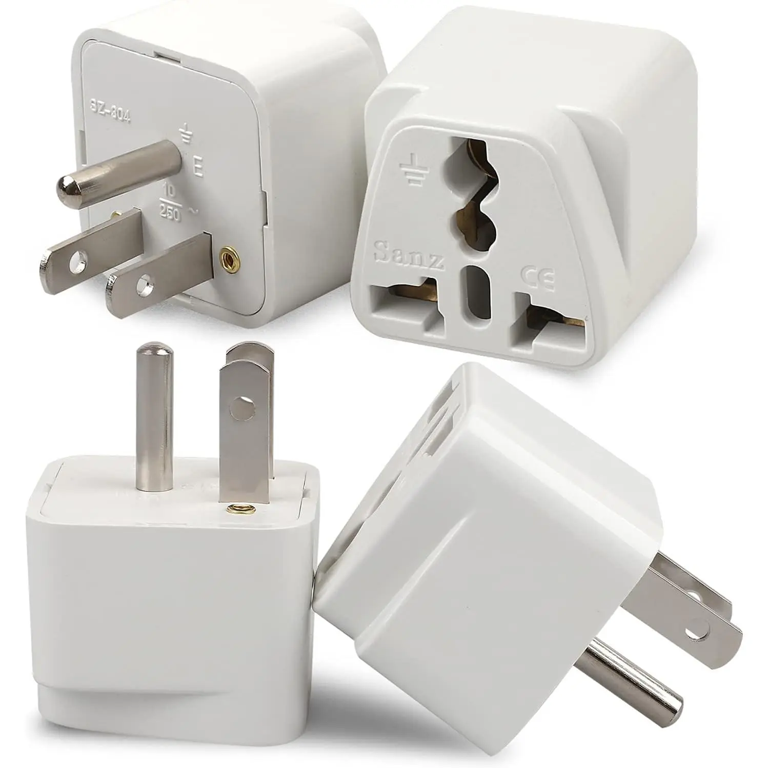 4 Pack  Adapter,  to  Plug Travel Adapters (White)