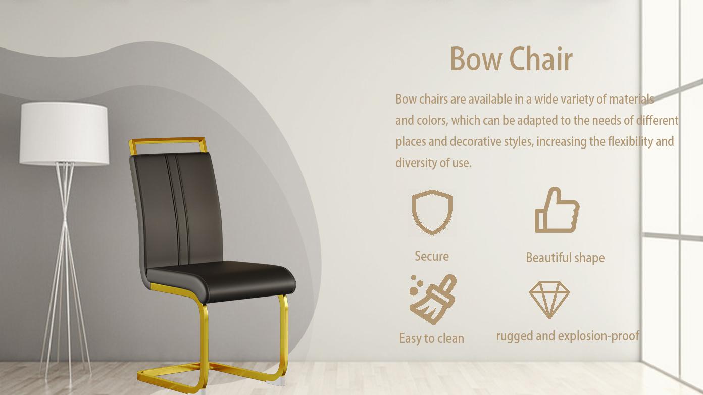 ARCH Modern Dining Chairs,PU Faux Leather High Back Upholstered Side Chair with C-shaped Tube.Plating Golden Metal Legs for Dining Room Kitchen Vanity Patio Club Guest Office Chair (Set of 4) (Black+PU)