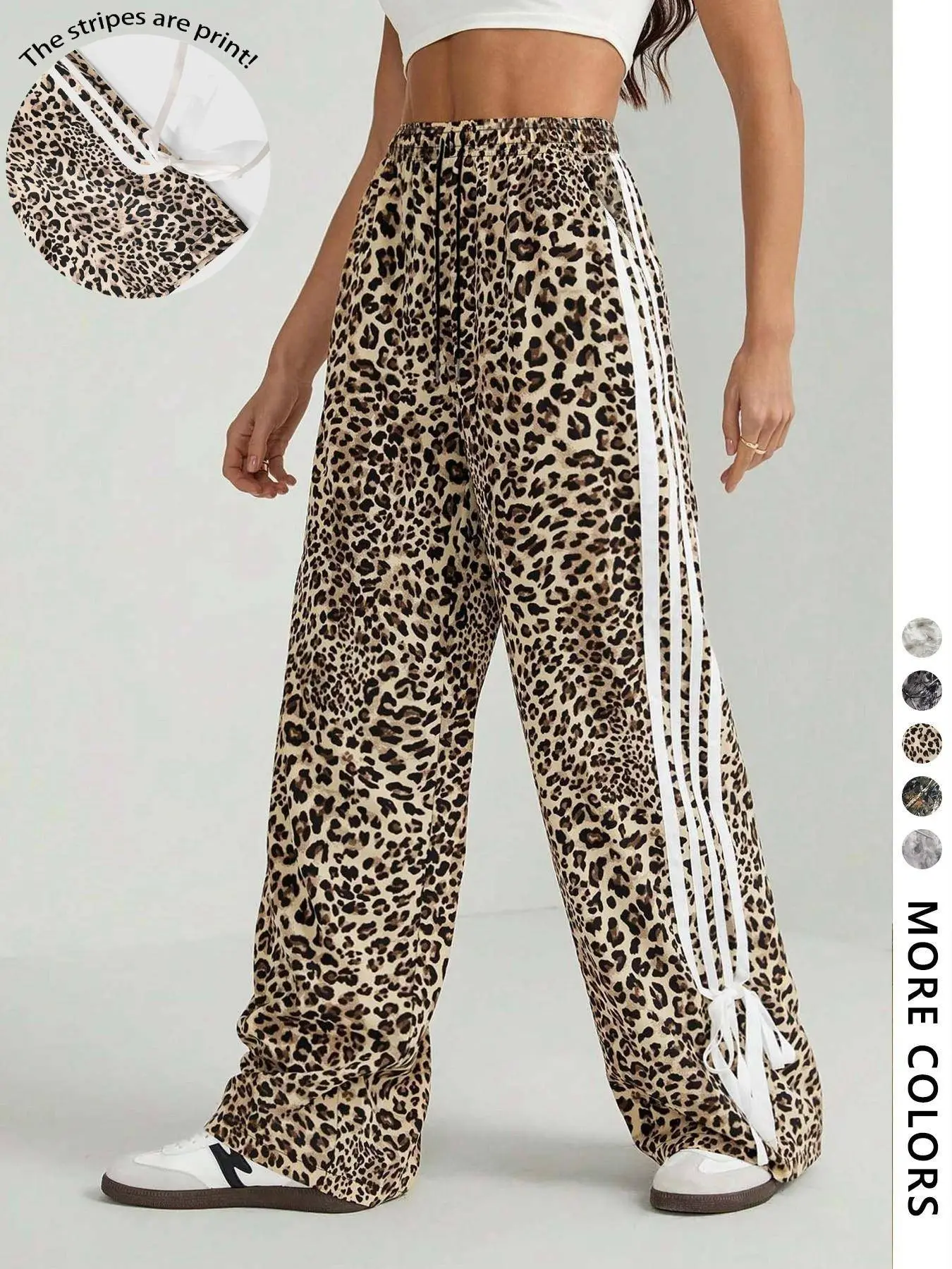 Women's Leopard Print Tie Side Adjustable Wide Leg Oversized Loose Fit Pants, Casual Comfy Trousers for Daily Wear, Ladies Bottoms for All Seasons, Womenswear