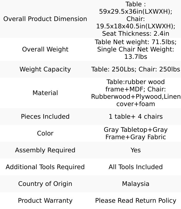 5 Pieces Counter Height Rustic Farmhouse Dining Room Wooden Bar Table Set with 4 Chairs, Gray Dining Tables