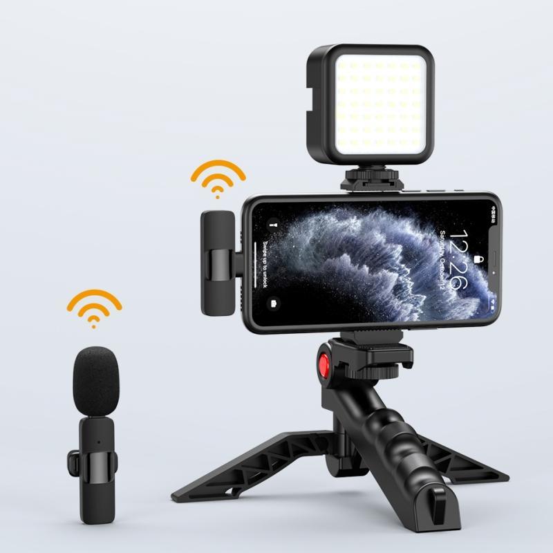 Smartphone Video Kit with Wireless Microphone, Condenser Recording Mic, Video Vlog Kit with Rechargeable Wireless Mic, LED Fill Light & More, Suitable for iPhone, Android, Camera, Tiktok, YouTube, Shooting, Vlogging & Live Streaming