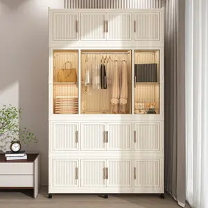 Aobtkel®Portable Wardrobe Closet Storage Organizer for Clothes,Clothes Dresser,17 Magnetic Doors-17 Cubes & 1 Hanging Rod,6 pcs hangers , Baby Wardrobe Storage Cabinet,White    RR