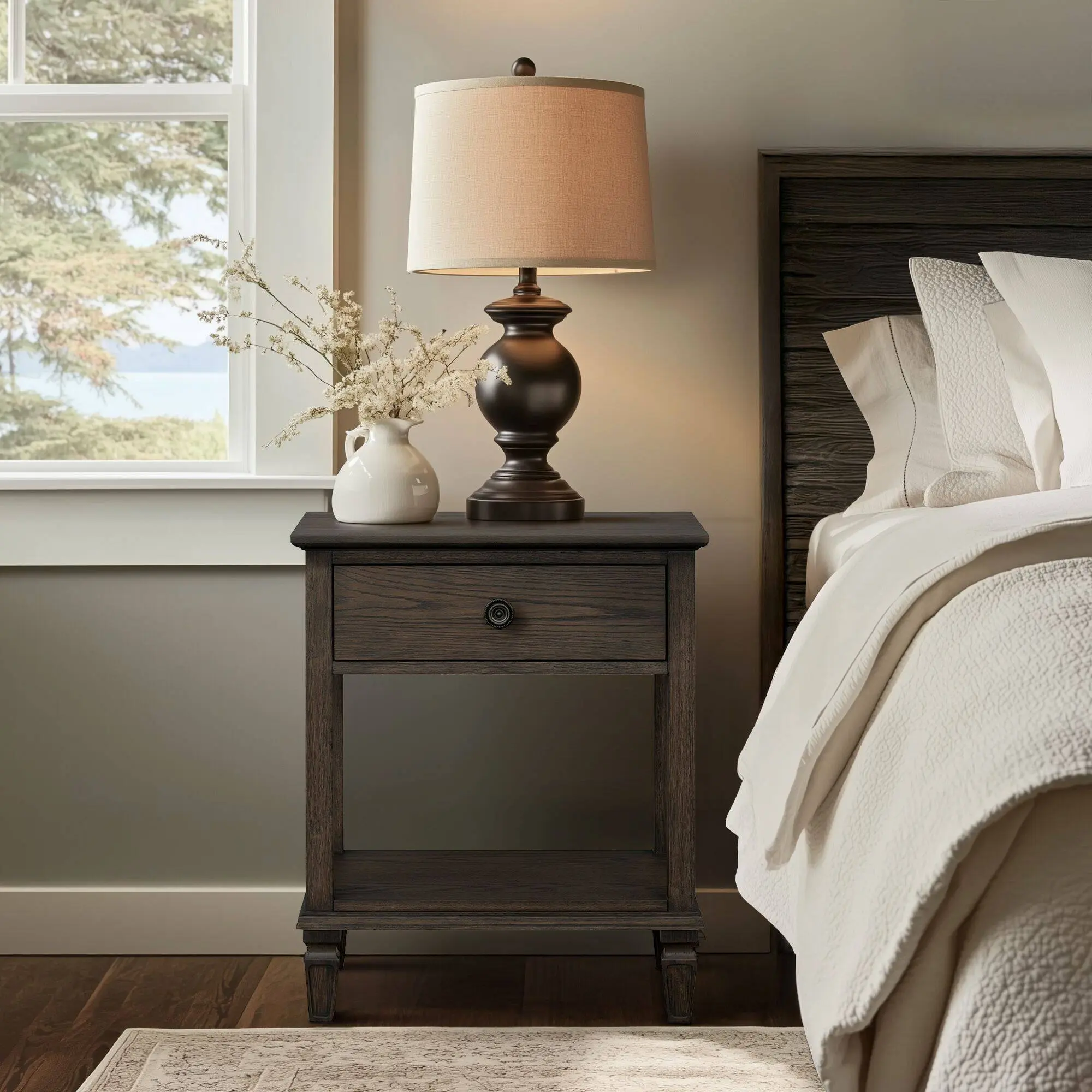 ARCH Bedside Table Antique Brown Nightstand for Bedroom, Compact End Table with Storage Shelf, Sturdy Wood Night Stand for Small Spaces, Living Room, Guest Room, Easy Assembly Furniture, Bedroom Bedside Table for Bedroom, Guest Room, Dorm