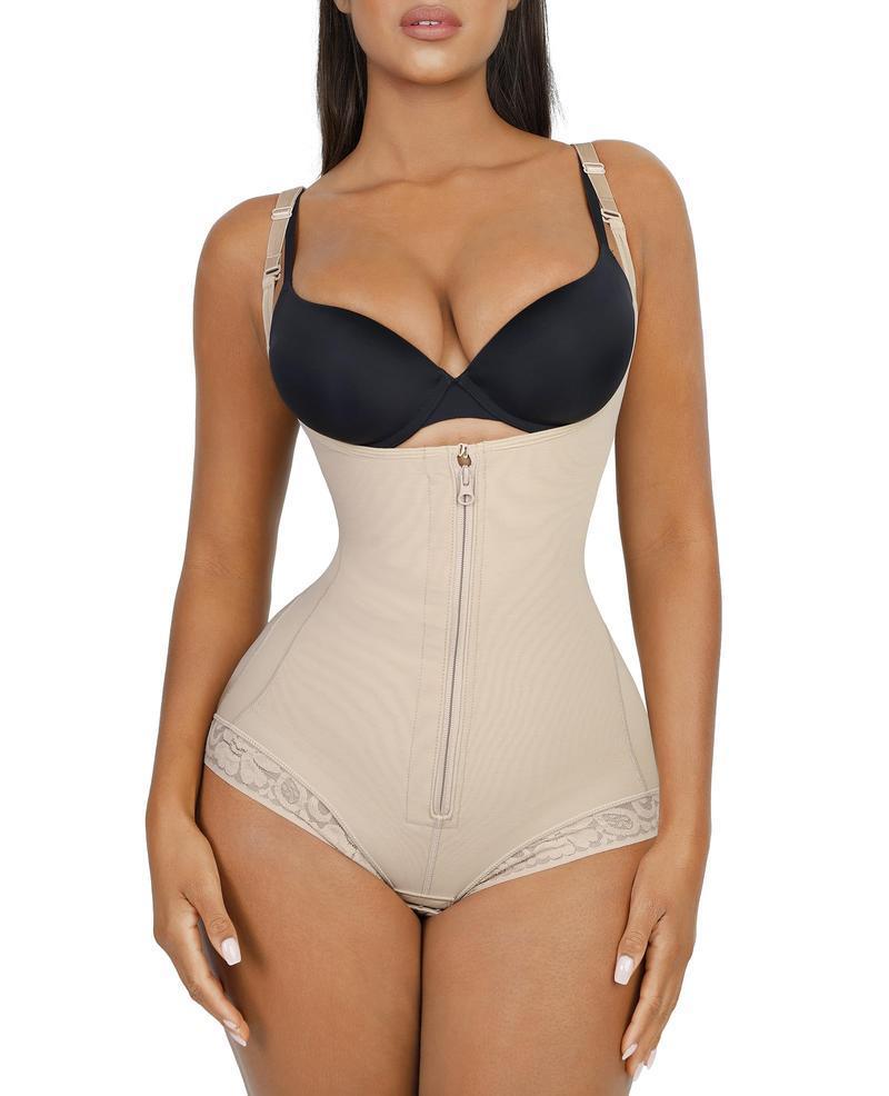 Women's Zipper Open Bust Bodysuit Shapewear, Tummy Control Body Sculpting Shaper with Adjustable Straps & Lace Detail, Comfortable Confidence-Boosting Waist Cincher, Perfect for Daily Wear, Postpartum Recovery & All-Season Body Shaping