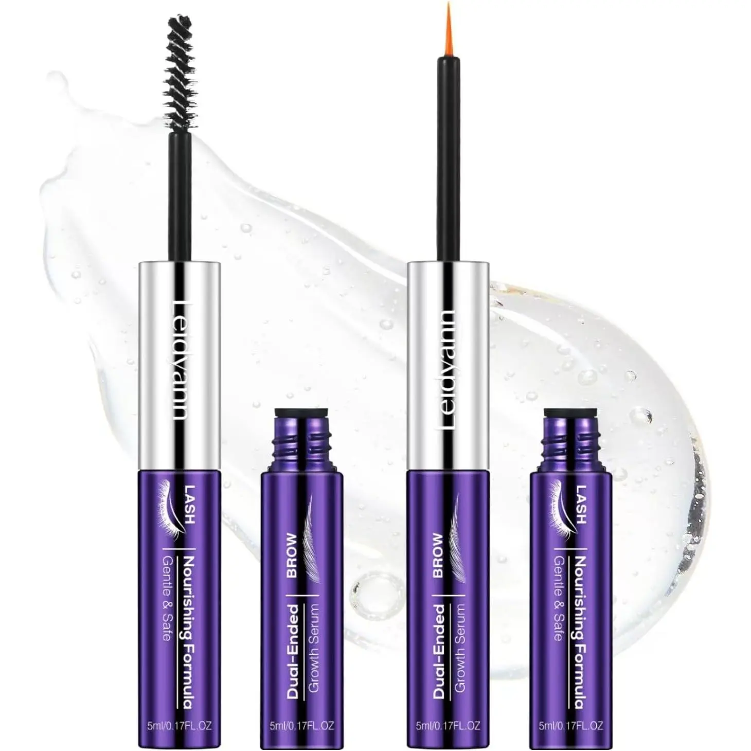 2-in-1 Lash & Brow Growth Serum, Dual-Ended Eyelash & Eyebrow Enhancer with Peptides, Biotin & Hyaluronic Acid, Fuller Thicker Longer-Looking Lashes & Brows, Eye-Safe, Vegan, 5mL + 5mL