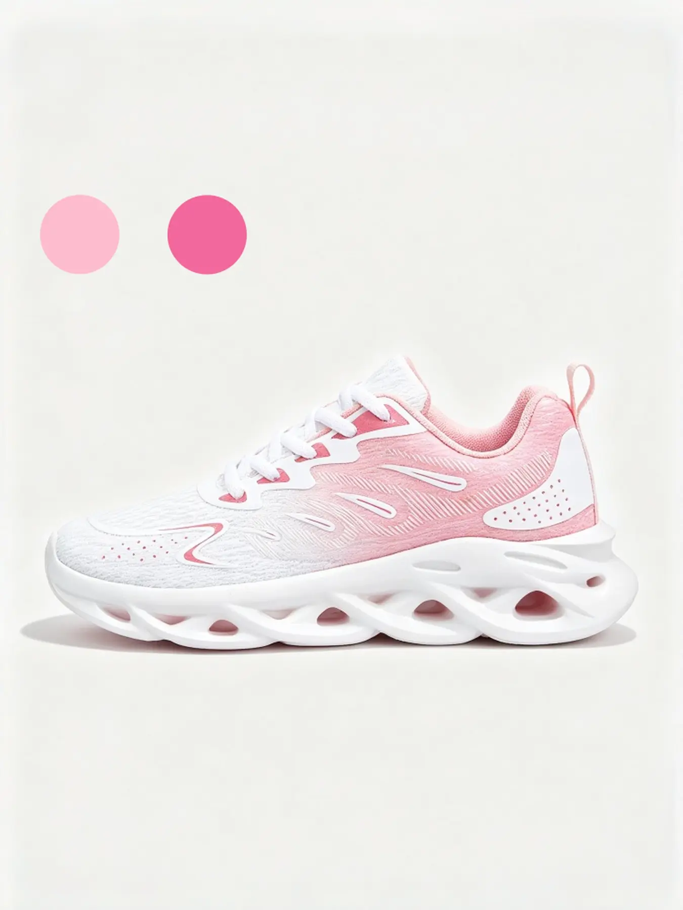 Women's Pink White Gradient Mesh Dad Shoes, Fashionable Running Shoes, Hollow Thick Sole Lightweight Sneakers For Running, Fitness & Daily Commuting