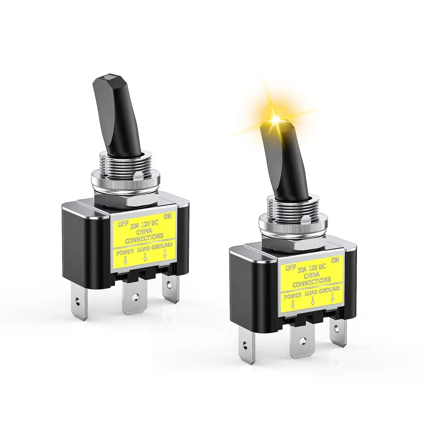 Nilight 2PCS Yellow 30A 12V DC On-Off Toggle Switch - 3 Pin Blade Terminals, Heavy Duty 2-Position Rocker Switch with 14AWG Wire, Metal Plastic Build, On-Off Control for Automotive Cars, Off Road Vehicles