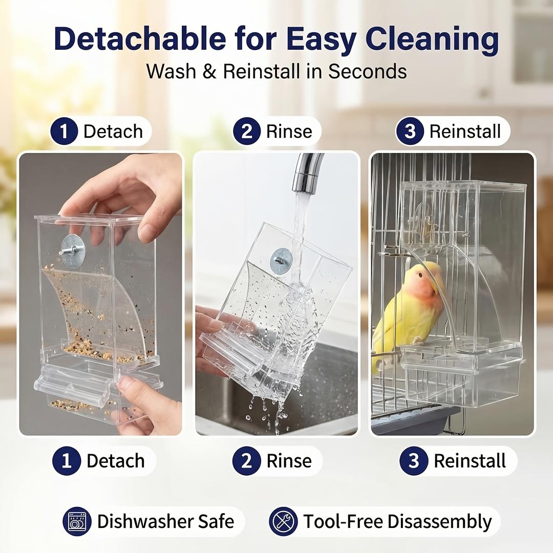 Transparent Bird Feeder, Automatic Spillproof Durable Easy to Clean Acrylic, Seed Mixture Dispenser for Cage, Suitable for All Birds, Outdoor Bird Feeder, for Parrot User Outside