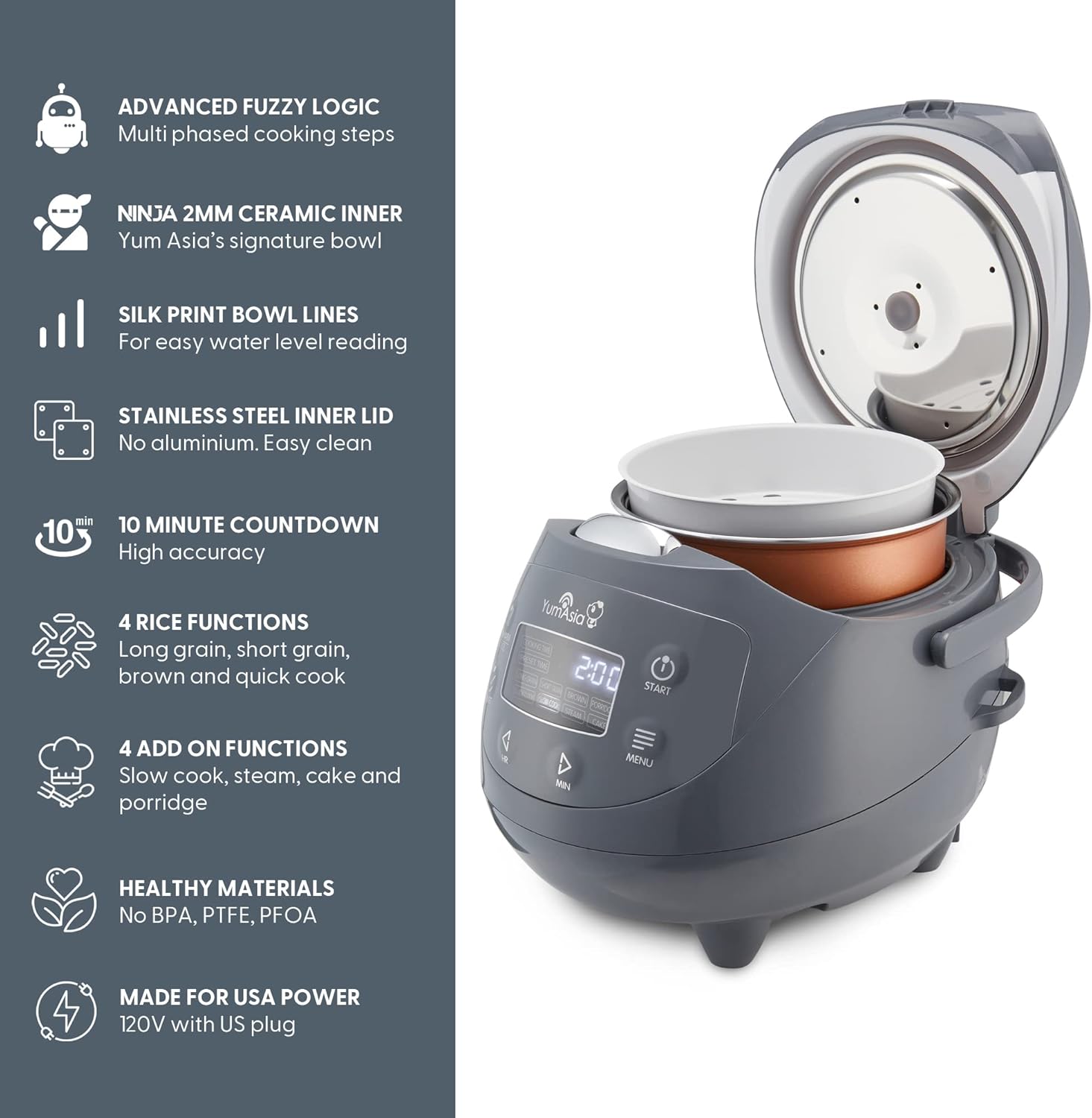 Panda Mini Rice Cooker With Ceramic Bowl and Fuzzy Logic (3.5 cup, 0.63 ...