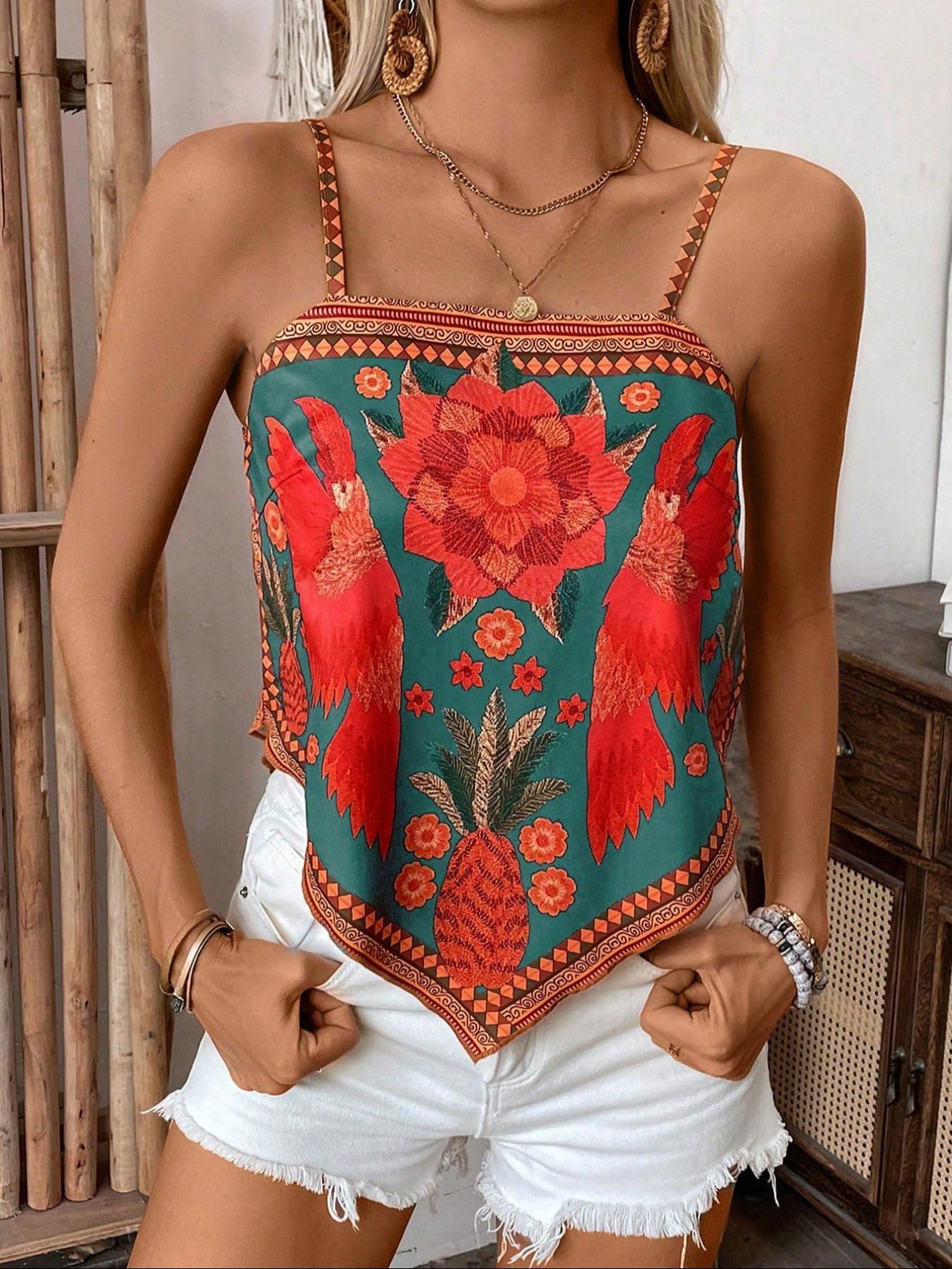 Women's Floral Print Cami Top, Boho Bohemian Sleeveless Top for Summer, Ladies Clothes for Daily Wear, Womenswear