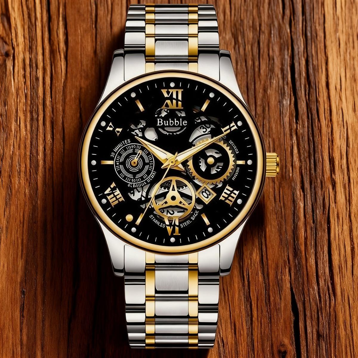 Men's Trendy Casual Quartz Watch - Minimalist Formal Style, Stainless Steel Band Black, Gold, Navy Blue - An Ultra-Cool Fashion Statement and Gift Choice
