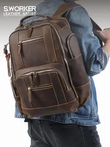 Vintage Genuine Leather Men's Backpack Large Capacity Top-Grain Leather Laptop Shoulder Bag Crazy Horse Bag Fashion For Men