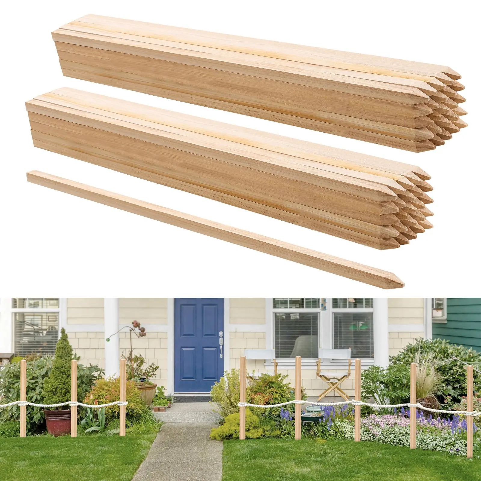 【DealsForYouDays】VEVOR Wooden Garden Stakes, 50 Pcs 36x0.75x0.75 in Survey Grading Stakes, Garden Ground Stake with Sharp Point, Fir Wood Plant Support Stake, Sign Posts for Silt Fence Backyard Boundaries Baselines