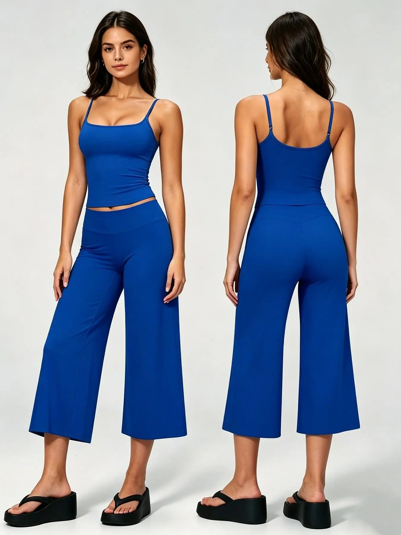 Capri Legging Going Out Casua Tracksuit Sets for Women 2 Piece, Square Neck Cutout Back Cami Top + Loose Straight-Leg Capri Pants, Cool Quick-Dry Workout Outfit, Summer Fitness Outfit, Exercise Clothing, Perfect for Daily Outings, Jogging, Gym