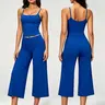Capri Legging Going Out Casua Tracksuit Sets for Women 2 Piece, Square Neck Cutout Back Cami Top + Loose Straight-Leg Capri Pants, Draping Cool Quick-Dry Workout Outfit, Perfect for Daily Outings, Commute, Jogging, Gym & Shopping