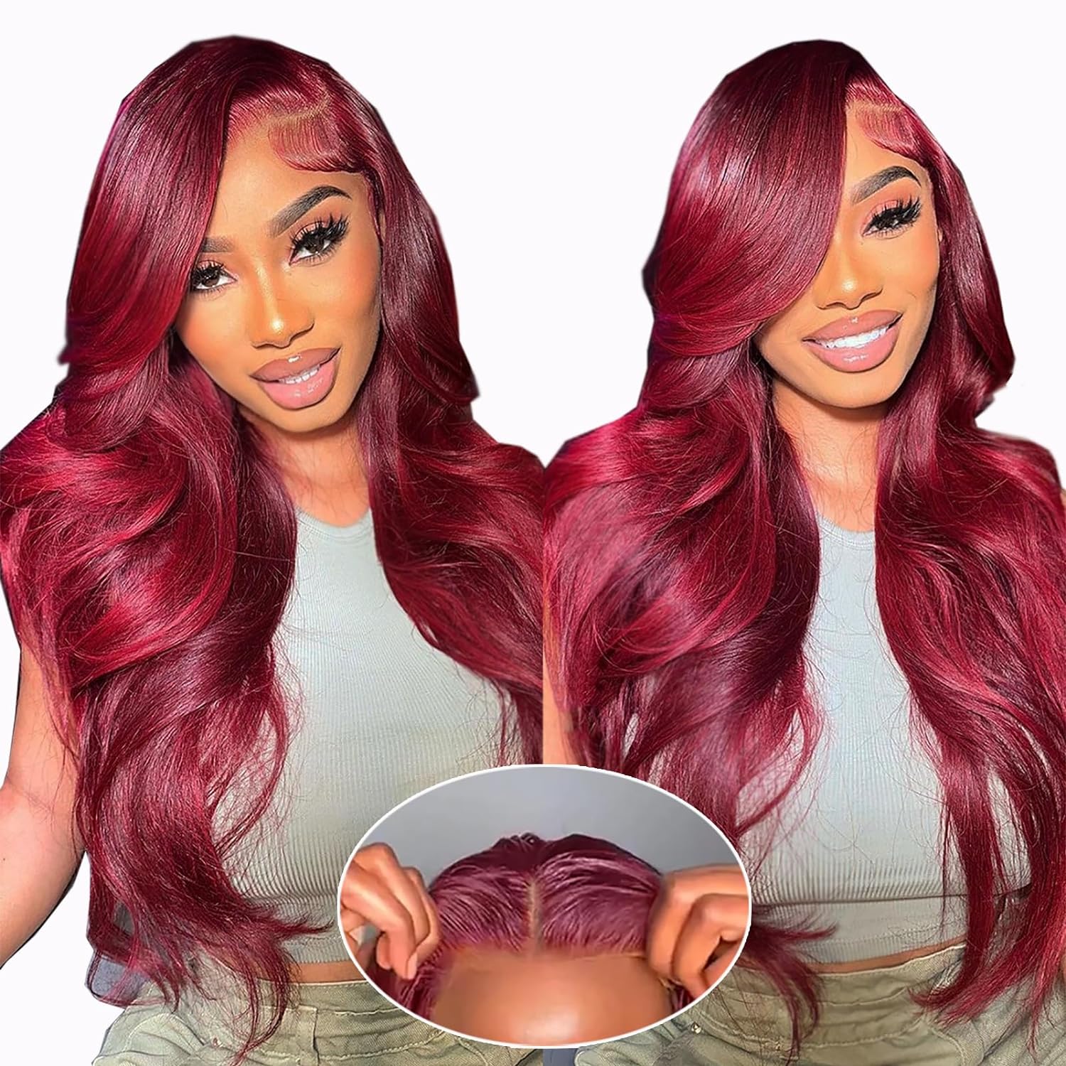 Bling Hair Burgundy 99j Colored Wigs 9x6 7x5 Glueless Body Wave Wigs Human Hair Pre Plucked With Baby Hair Lace Front Wig 180% Density Red Human Hair Wig for Women 30 Inch
