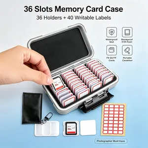 36 Slot Storage Card Box, Includes 36 Transparent Slots and 40 Writeable Labels, SD Card Organizer for Camera Memory Cards