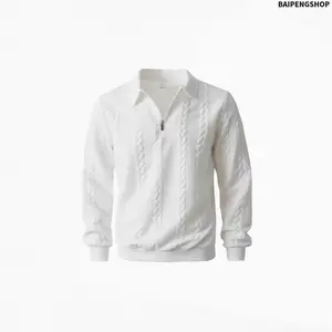 2026 Men's Old Money Half Zip Button Mock Neck Knit Pullover, Fitted Long Sleeve Textured Knitted Polo Top, Soft Versatile Basic Knitwear Essential for Spring Daily Casual Street Outfits