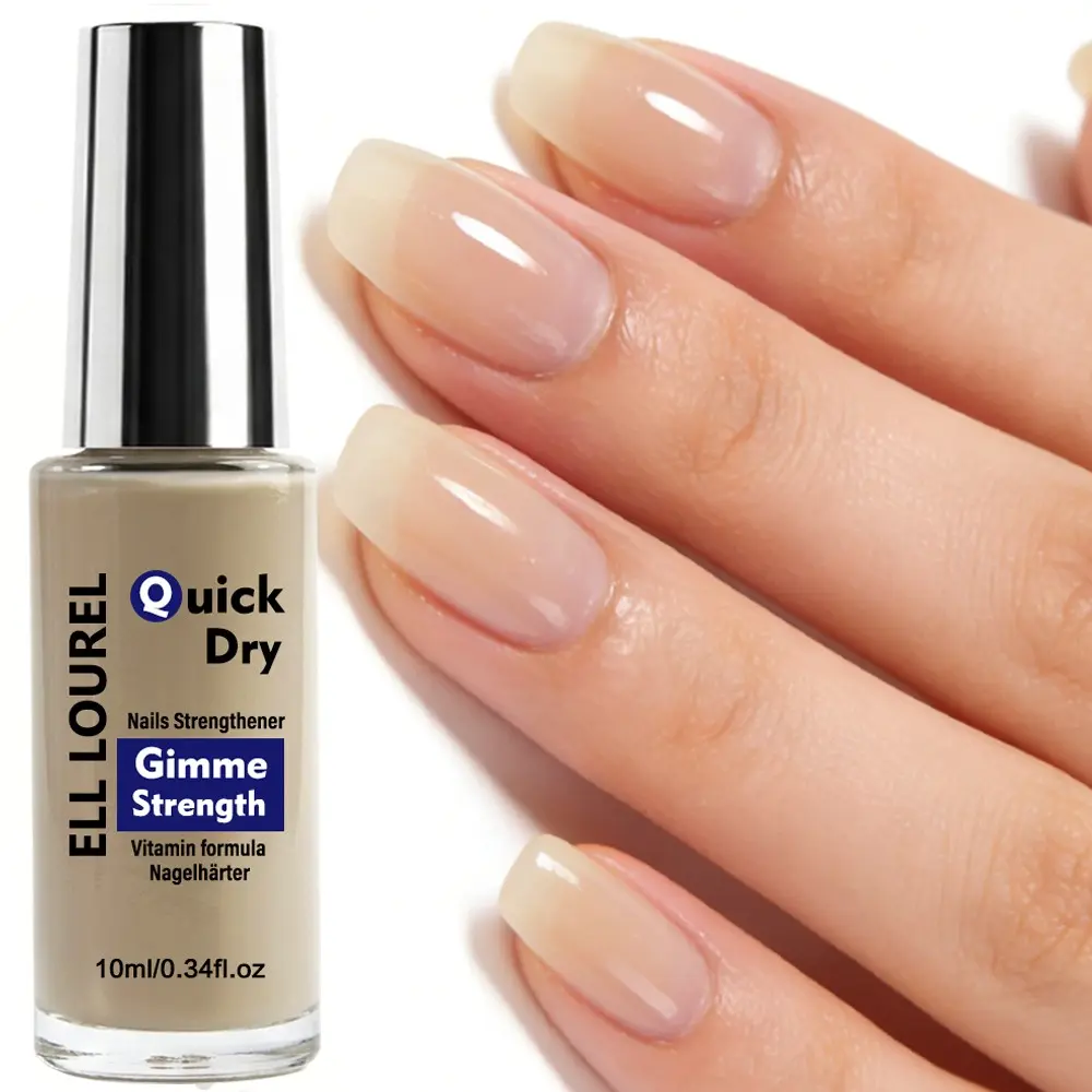 ELL LOUREL 10ml Gimme Strength Quick Dry Nail Strengthener - Vitamin Calcium Nail Hardener, Repairs Weak & Brittle Nails, Promotes Strong Nail Growth, High Shine Manicure Treatment, Perfect for Daily Nail Care, 0.34fl.oz,Promotes Strong Nail Growth