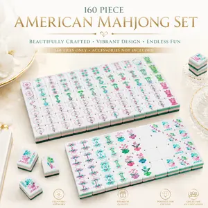Premium Green Diamond Crystal Acrylic Mahjong Set - 160 Smooth Hand-Shuffle American Tiles, Indoor Table Game for Home Use & Party Gifting