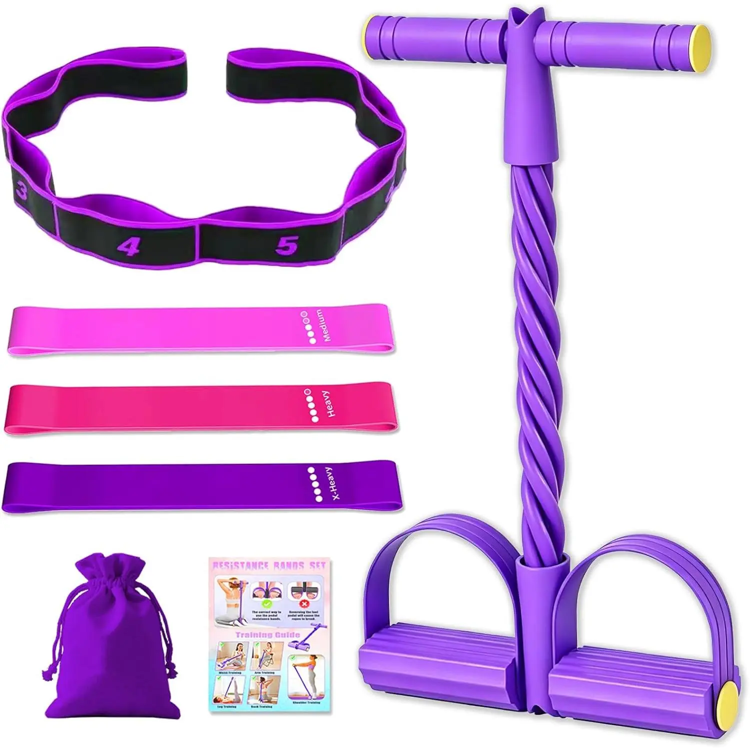 outdoors 5 Pcs Resistance Bands Set, Foot Pedal Resistance Band with Handles, Workout Elastic Exercise Bands for Ab, Waist, Arm, Leg, Women Fitness Stretch Bands for Pilates, Yoga at Home, Gym