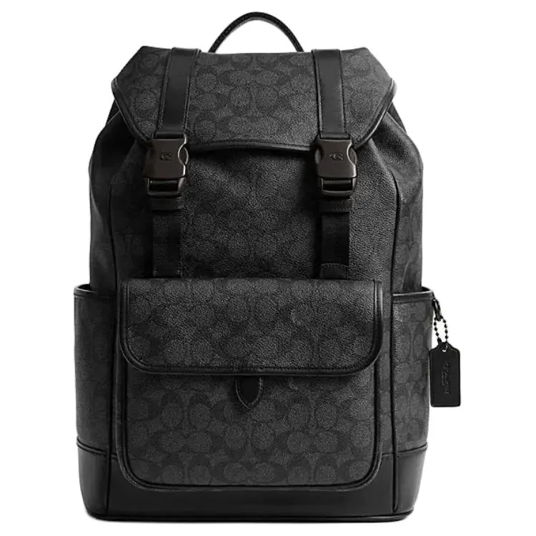 COACH League 29 Classic Logo Backpack for Men – Synthetic Leather and Fabric Blend, Large Size, Charcoal Gray