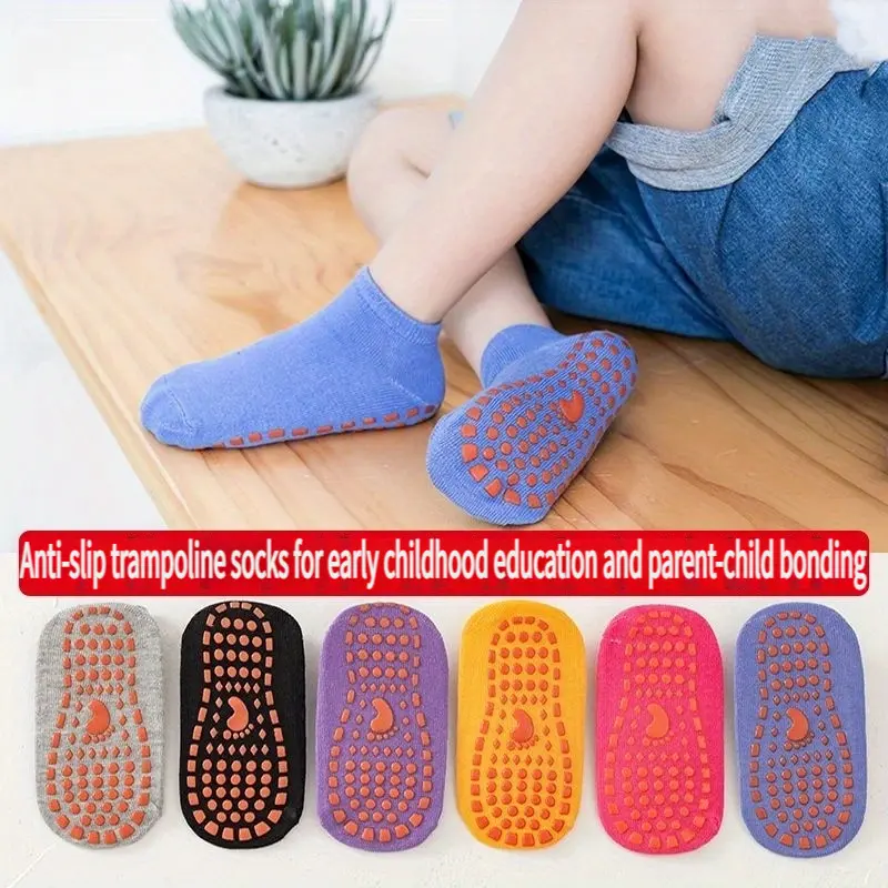 2026 New Baby Toddler Sports Socks 5-Pack Mixed Colors - Silicone Dots Anti-Slip Grip, Breathable, Compression, Quick Dry Short Socks for Trampoline