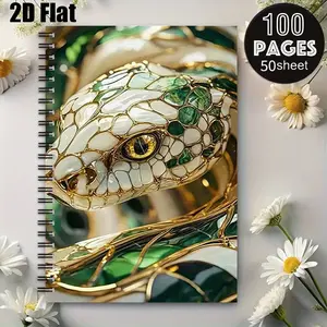 1 Spiral Coil Notebook, 5.7x8.26 inch, High-Quality Lined Pages, Durable Binding, Snake Art Design, Perfect for Daily Journaling, Travel Log, Outdoor Adventure Notes, Great Gift for Nature Lovers, Birthday, Thanksgiving, Christmas Present [2D] Flat