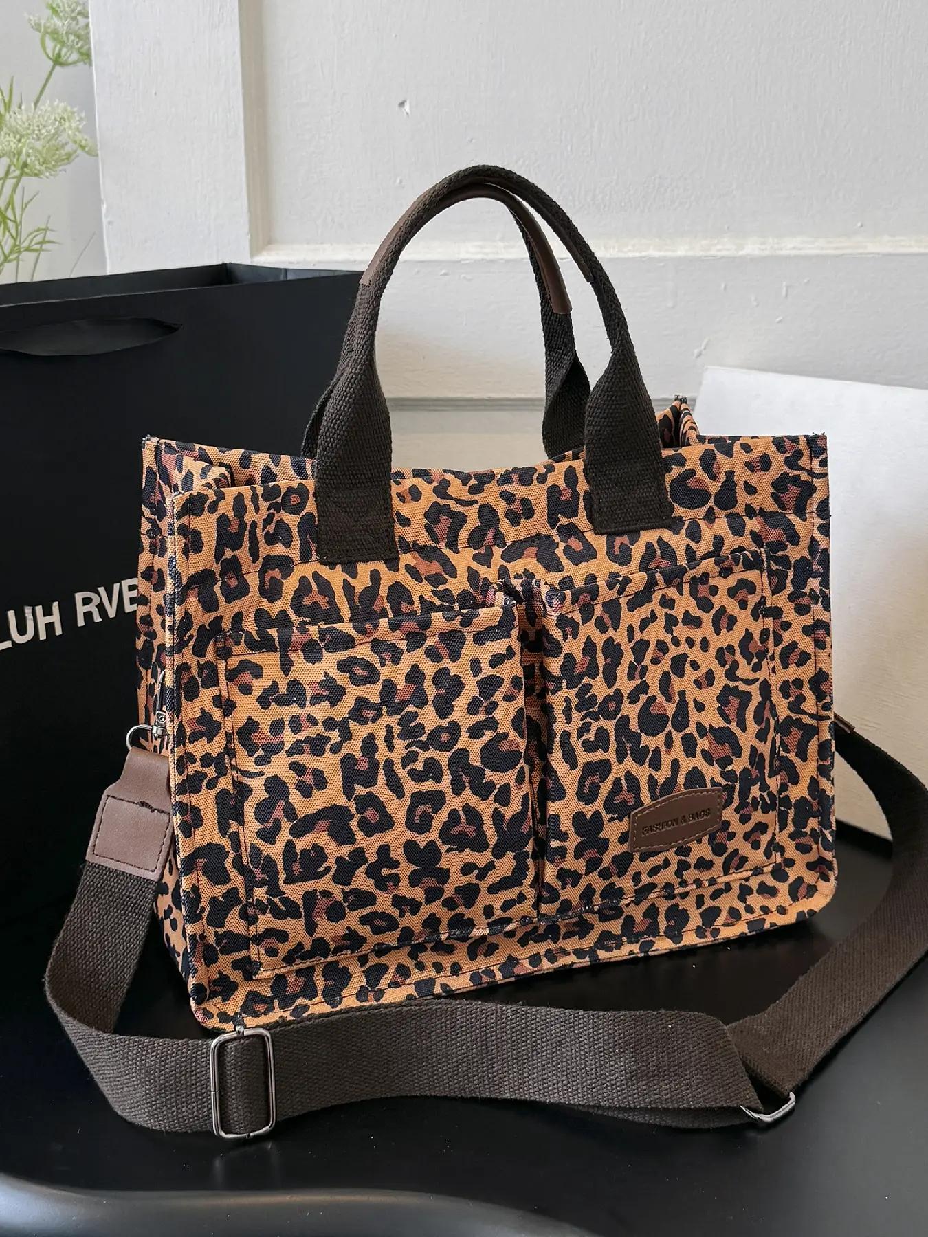 Women's Summer Elegant Striped/strawberry/leopard Pattern Canvas Soft Tote Bag, Simple Trendy Large Capacity Shoulder Bag, Fashionable Versatile Tote Bag for Daily & Travel Use
