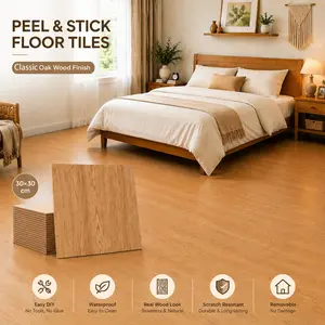 Classic Oak Peel and Stick Floor Tiles, 30×30cm Self-Adhesive Wood Vinyl Flooring, Waterproof Removable Floor Stickers for Renters & DIY Renovation