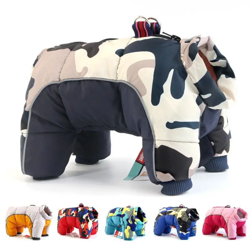 Pet dog winter clothes, thickened and warm cotton-padded jacket, four-legged outfit for Teddy dogs, winter full-coverage camouflage clothing