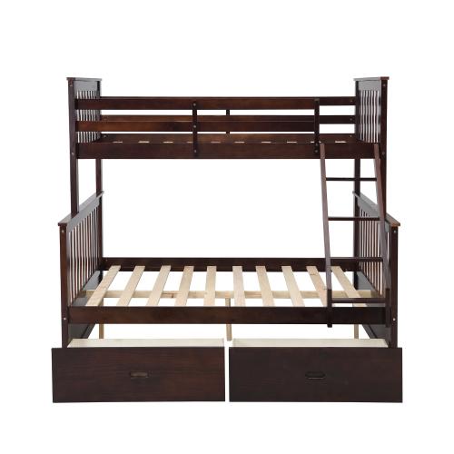 Twin Over Full Bunk Bed with Storage Drawers, Wooden Bunk Bed with Ladder and Safety Guard Rails –Espresso    RR