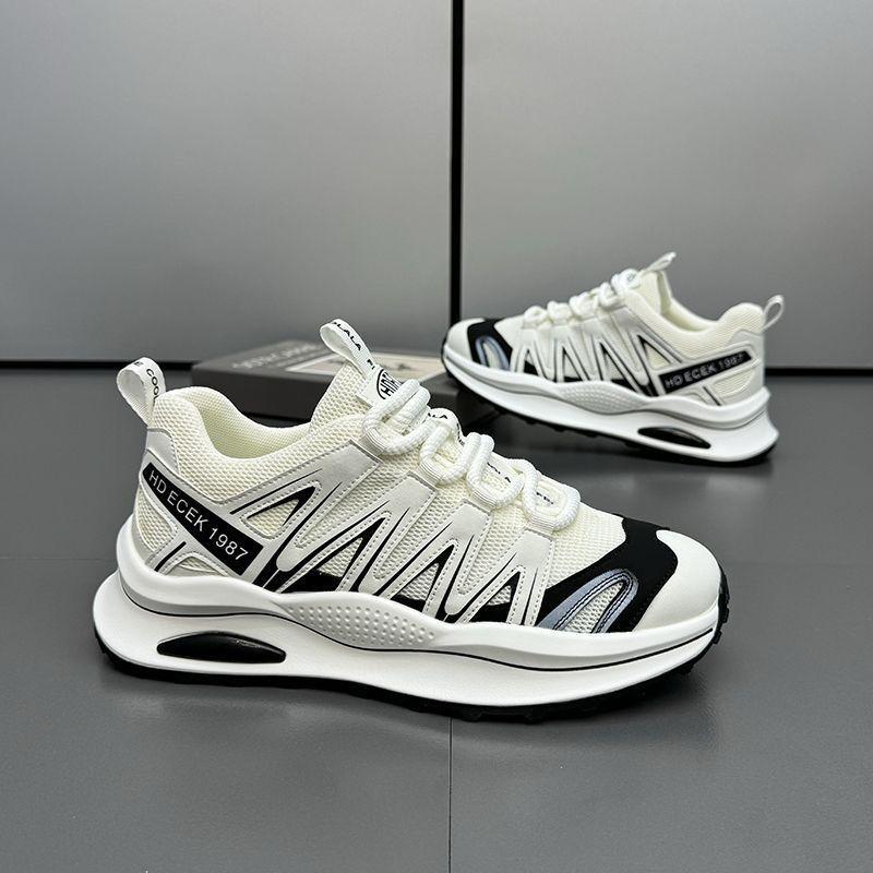 Men's thick-soled sneakers, height-enhancing, comfortable, lightweight, trendy shoes, color-blocked, low-top, lace-up, mesh, breathable men's shoes