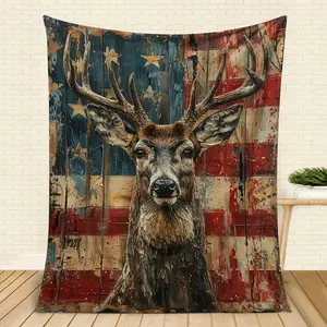 Patriotic Deer Head Fleece Blanket – Soft and comfortable American flag design paired with a rustic deer pattern, ideal for home, office, travel, and camping |   Machine washable, all-season material, a must-have for office warmth |   Modern design |   Ma