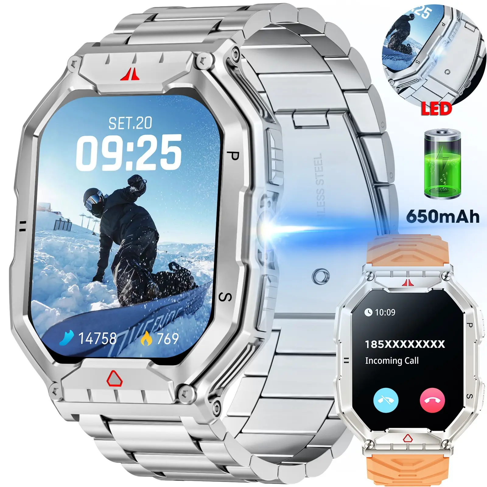 2.10-Inch HD Smartwatch, Waterproof Unisex Fitness Watch, Sports Tracking Smartwatch, Step Counter, Calorie Monitor, Bluetooth-compatible, IP68, Compatible with iOS & Android