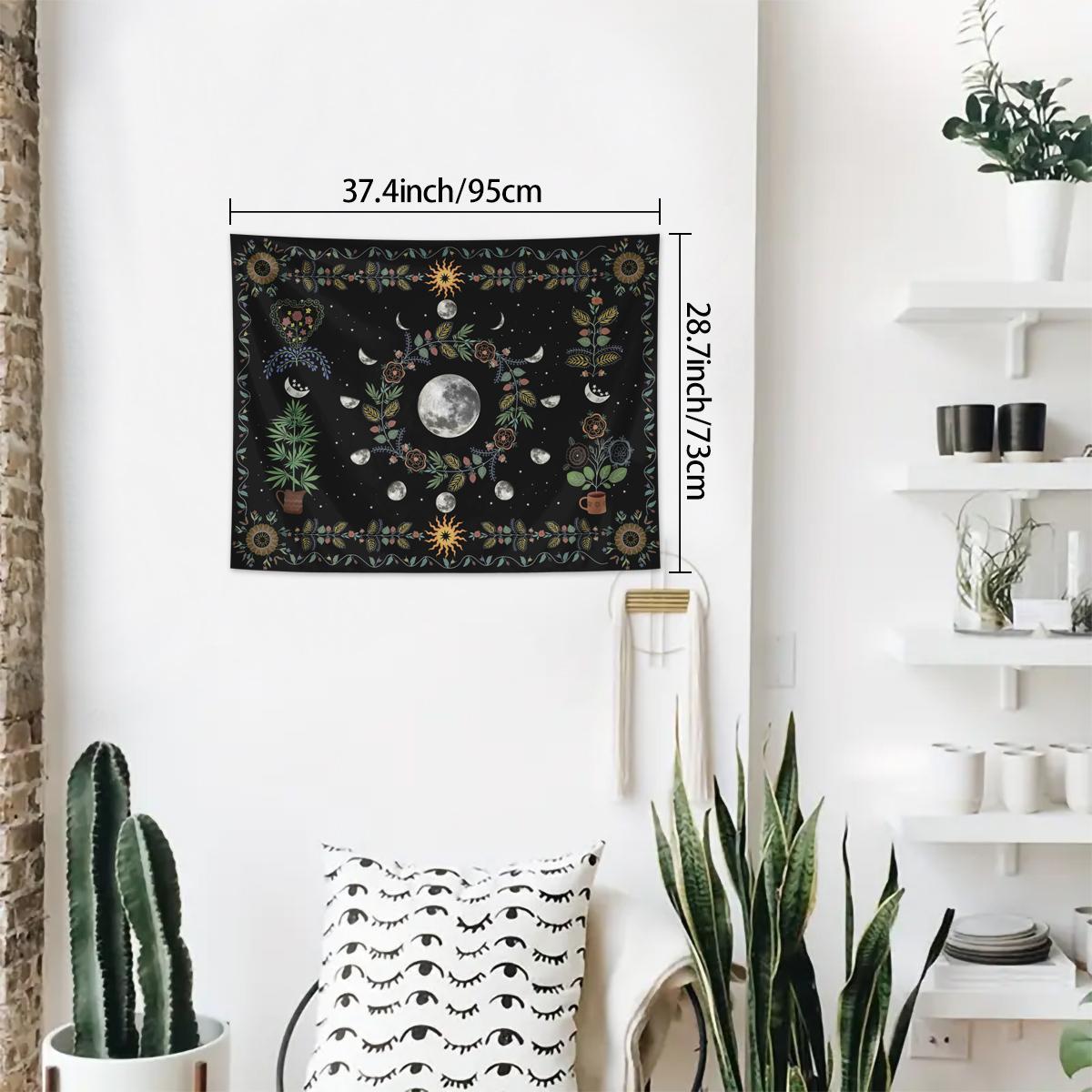 Plant & Flower Pattern Tapestry, Natural Moon Phase Tapestry, Bohemian Mandala Spiritual Tapestry, Wall Hanging for Bedroom Teenager Girls, Decor, Durable Decorative Tapestry