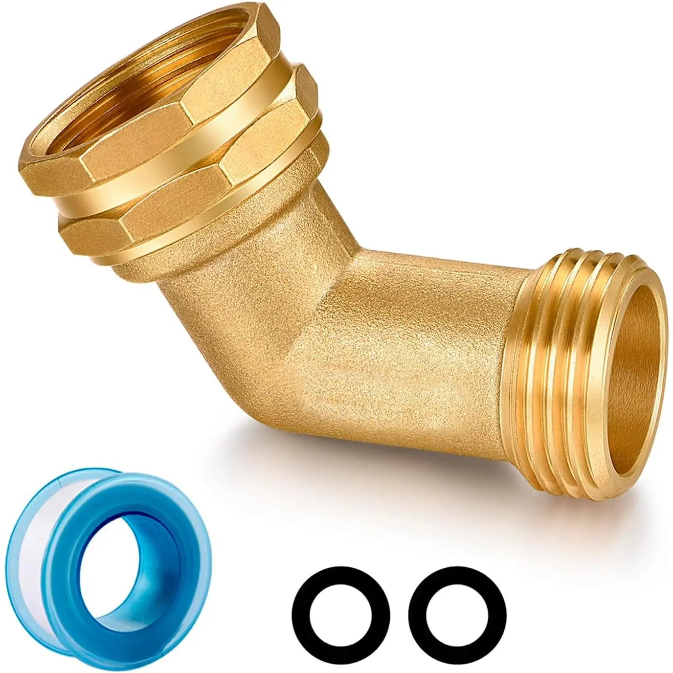 Garden Hose Elbow Connector 45  Solid Brass 3/4", 1 Pack | Solid brass 45° elbow with 3/4" GHT thread, stops hose kinks, leak-free flow for yard,  wash & balcony irrigation