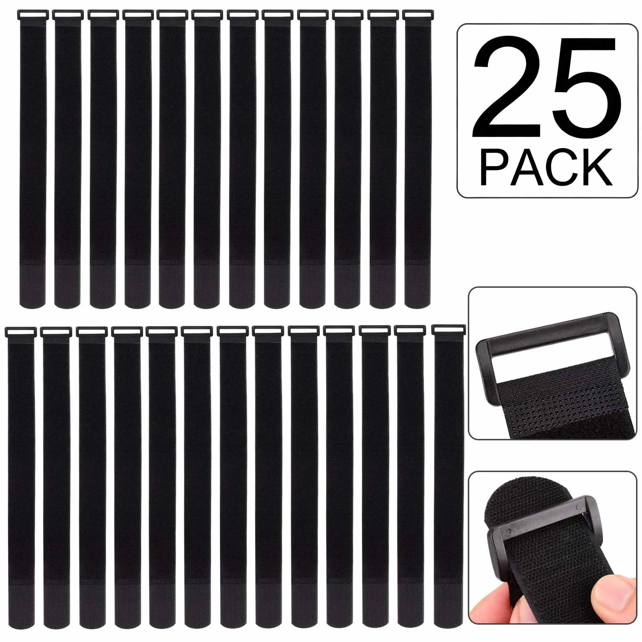 25 Pack Reusable Adjustable Buckle Hook‑Loop Straps, Heavy‑Duty Multipurpose Securing Ties for Cable Management, Ropes, Luggage, Camping, Motorcycle, Bicycle, Tool & Package Organization, Durable Flexible Storage Straps