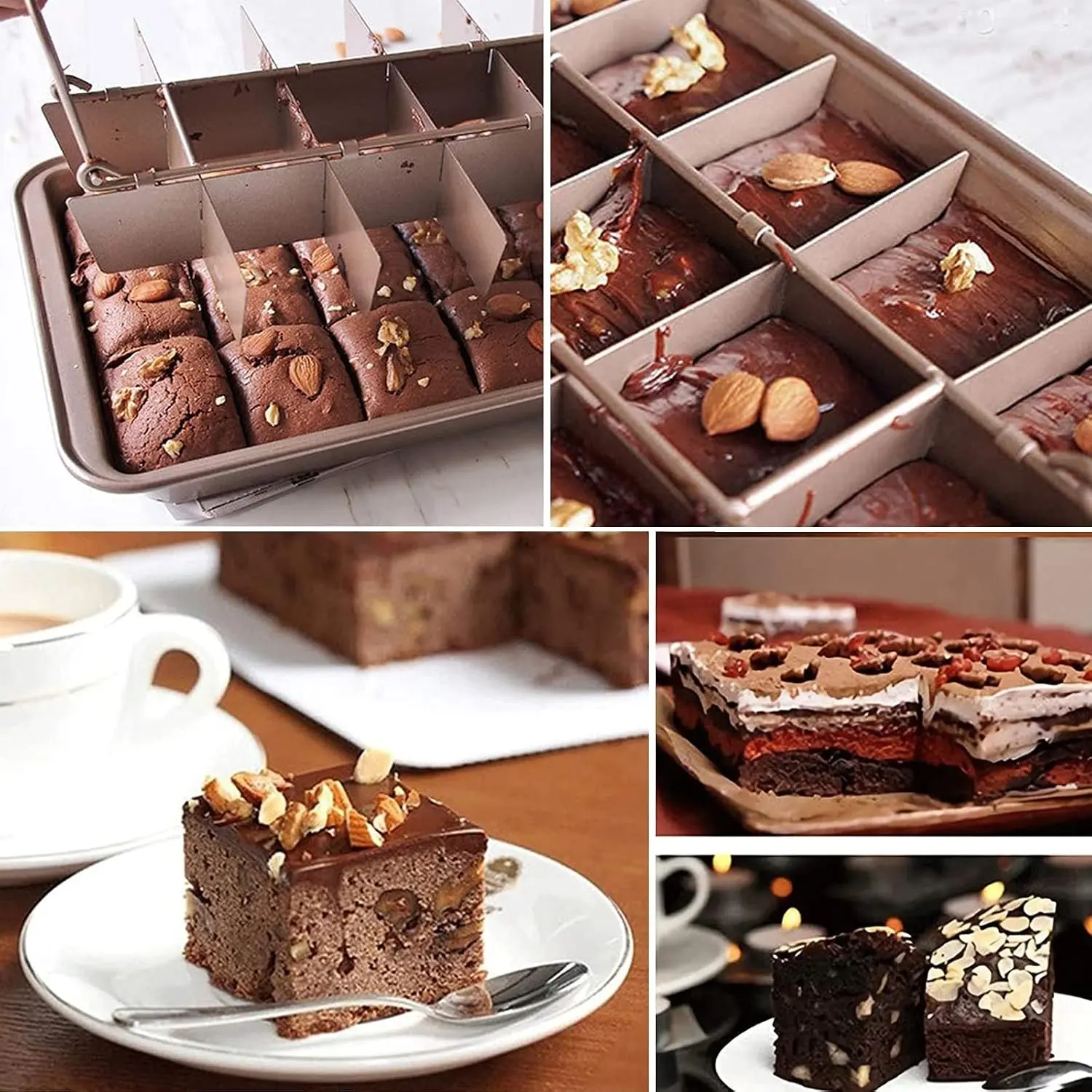 Non Stick Carbon Steel Brownie Pan with Dividers, 18 Pre-Cut Square Molds Rectangular Oven Baking Pan, 12'' X 8'' X 2'' for Brownie Bites, Cake, Fudges, Chocolate