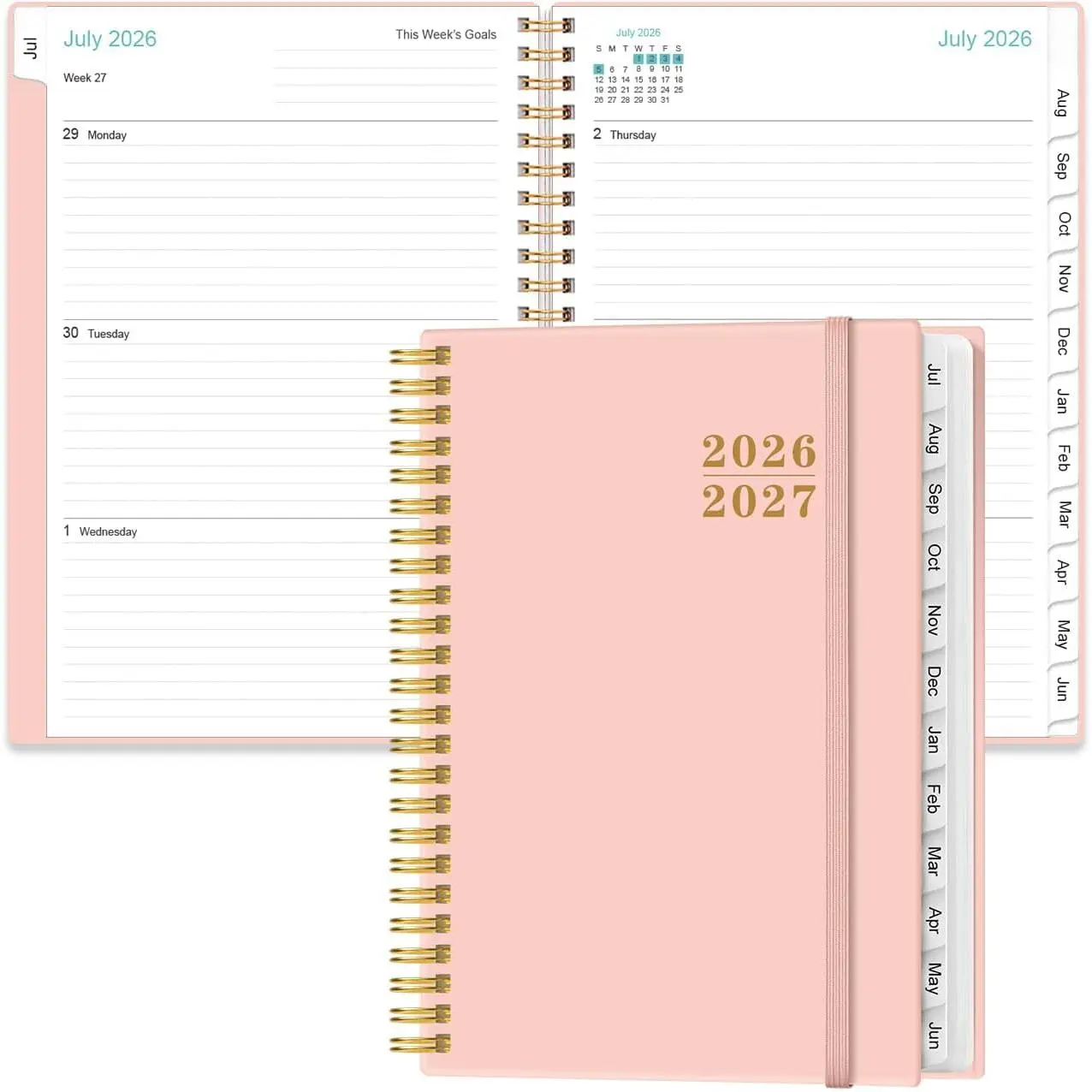 2026-2027 Planner - Weekly and Monthly Calendar Planner from Jul 2026 - Jun 2027, Planner 2026-2027 Spiral Bound with 12 Monthly Tabs, Inner Pocket,  for School Office Supplies, 6.4" x 8.5",