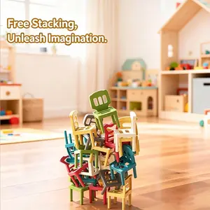 Stackable Chair Balance Block Toy, Fun Rainbow Chair Stacking Desk Game, Enhances Patience and Resilience, Bright Colors, Face-To-Face Interaction