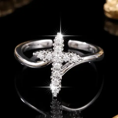 1 Piece Fashion Rhinestone Cross Design Ring, Elegant Glittering Ring Beautiful Rings Women Wedding Promise Rings Engagement Party Jewelry Gift Rhinestone Decor Ring