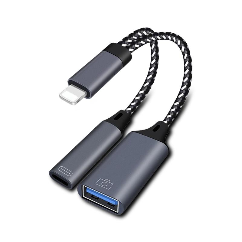 2-in -1 OTG multi-function adapter, suitable for ios and Android, one-in-two interface, multi-function adapter