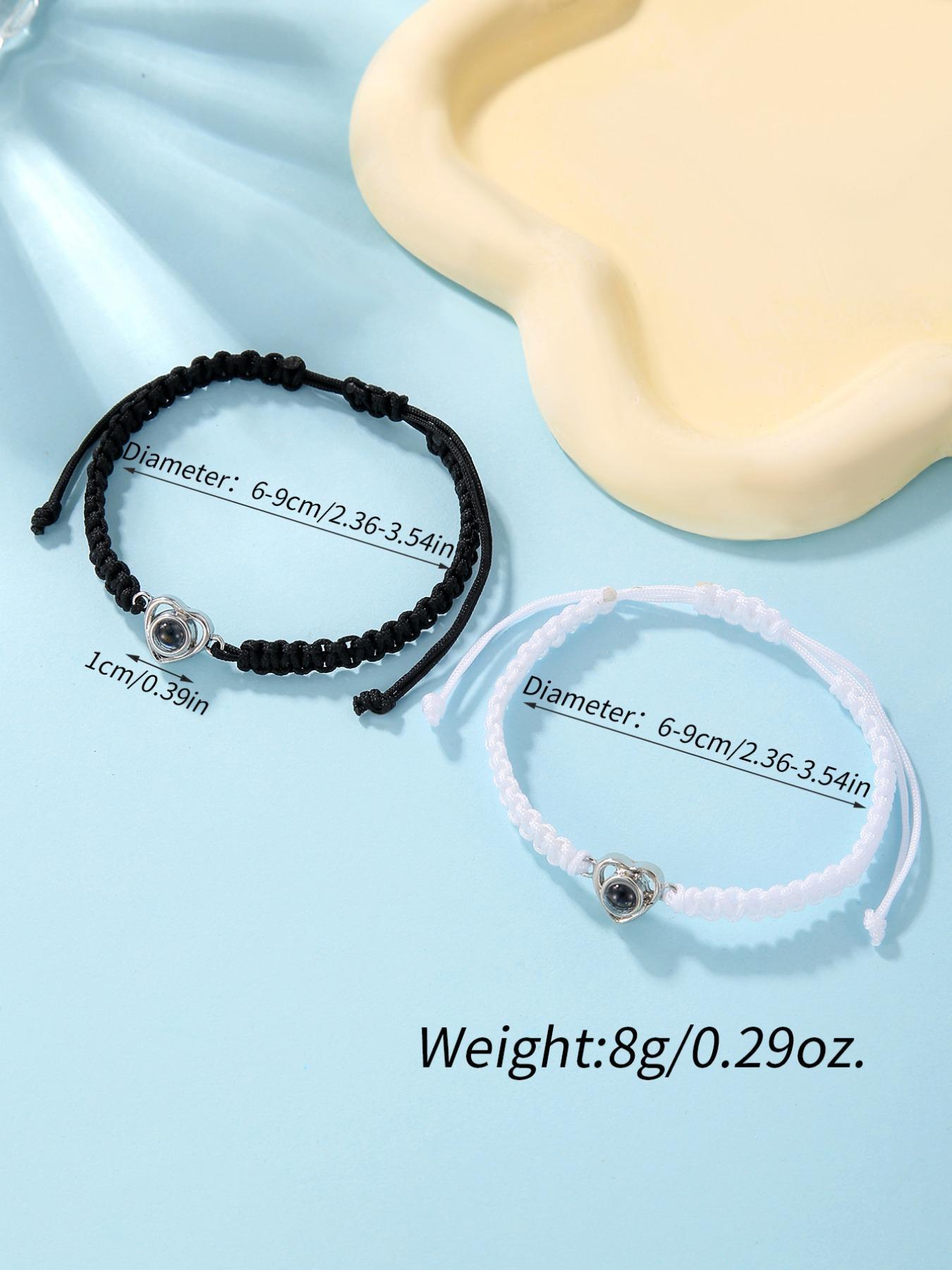 Unisex Street Trend Heart Charm Bracelets, Matching Heart Bracelets, 2pcs/set Couple Bracelet Set Trendy Drawstring Design Bracelets, Chic All-match Jewelry As Birthday Gift for Lovers, Valentine's Day, Gift, Fashionable Couple Bracelet