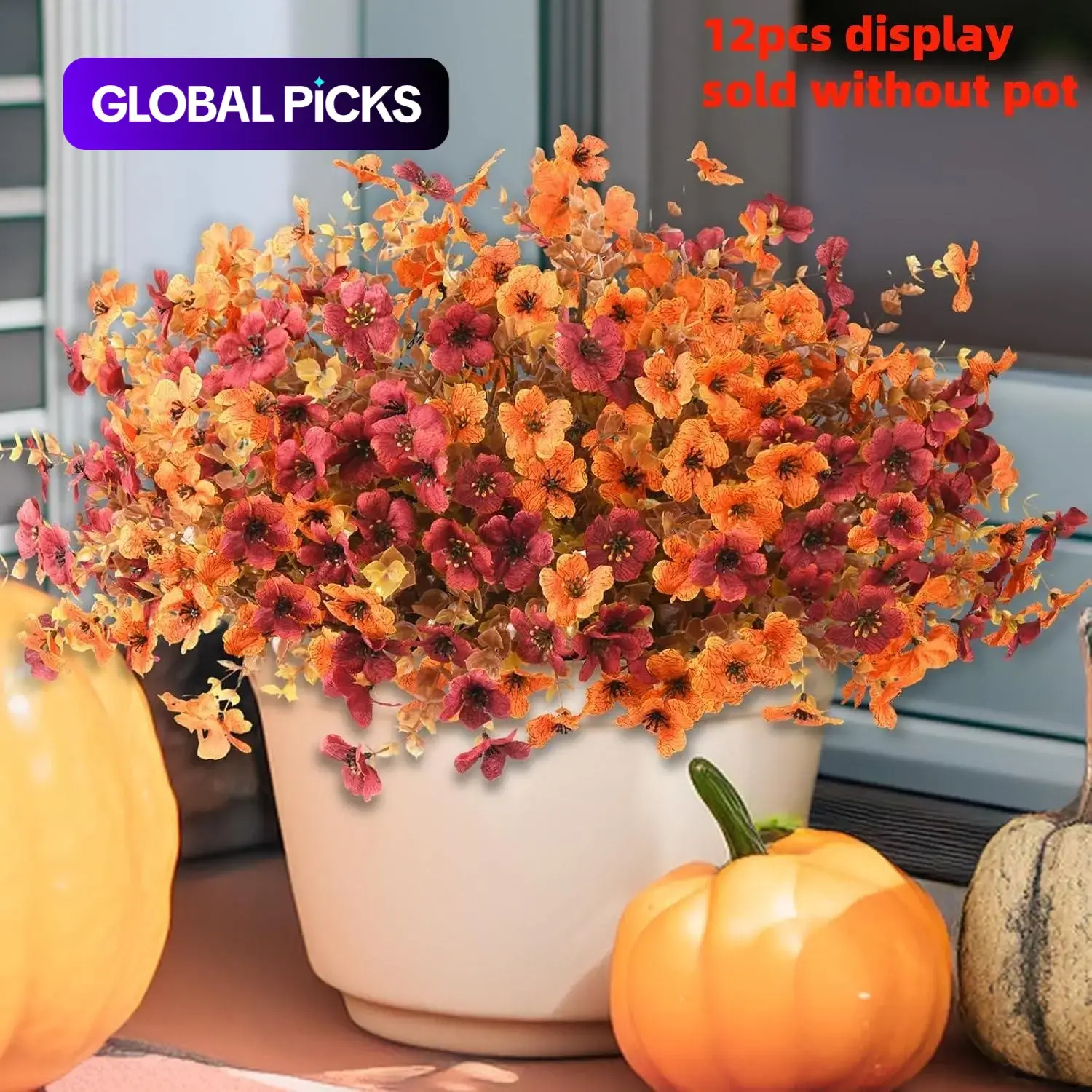Artificial Flowers Set of 12 for Autumn Decoration, Lifelike Shape, No Maintenance, Garden, Balcony, Harvest Festival, Thanksgiving, Decorative Flower Ornaments, Artificial Floral Ornaments, Faux Flower Decor, Artificial Flower Arrangements