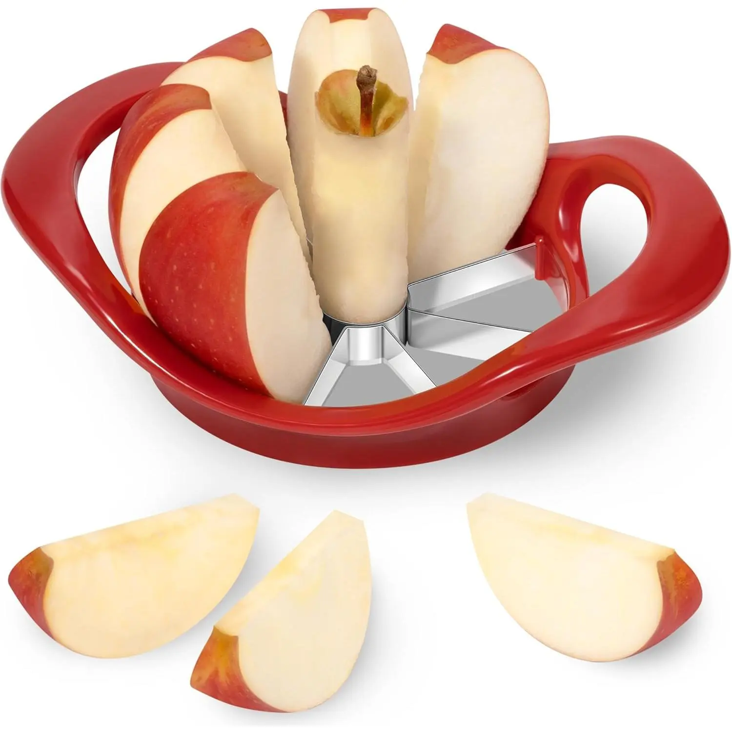 8 Slices, 8   Slicer and Corer,  Corer Tool with Stainless Steel , Super  Fruit  Fruit Slicer (Red)